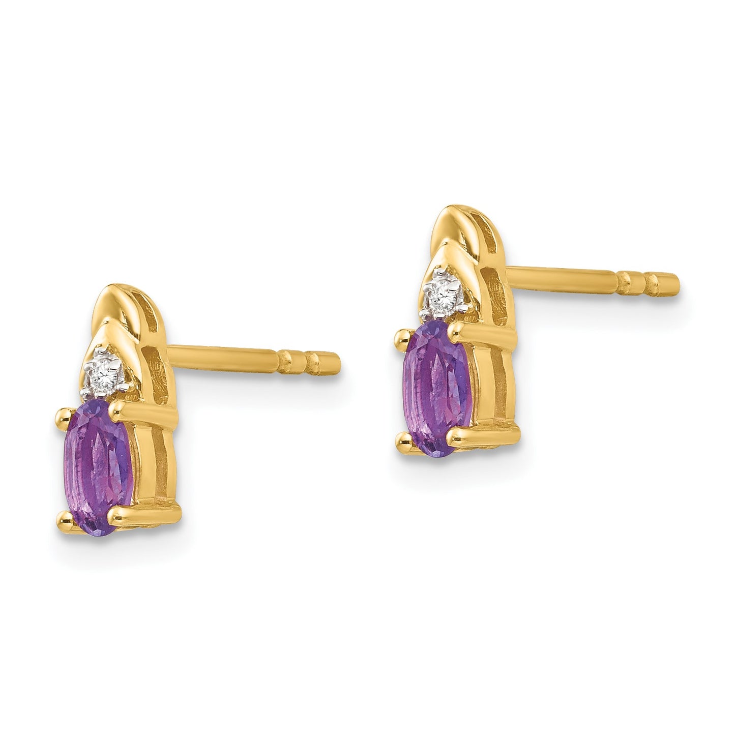 14k 5x3 Oval February/Amethyst and Diamond Post Earrings