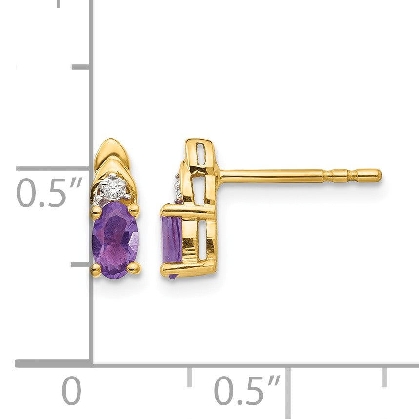 14k 5x3 Oval February/Amethyst and Diamond Post Earrings