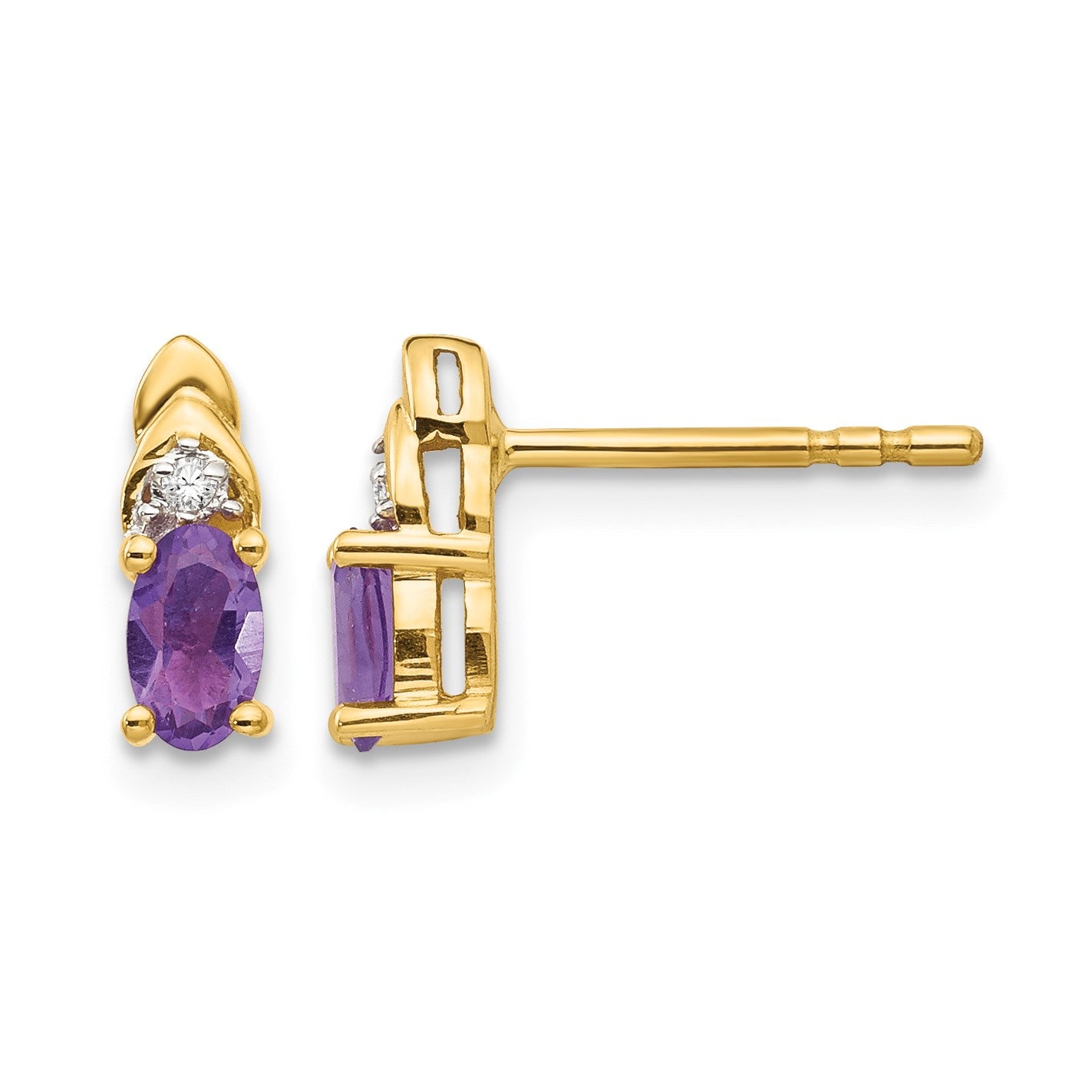 14k 5x3 Oval February/Amethyst and Diamond Post Earrings