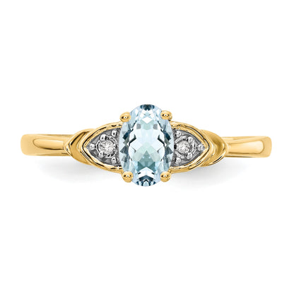14k 6x4 Oval March/Aquamarine and Diamond Ring