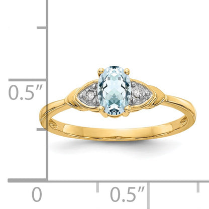 14k 6x4 Oval March/Aquamarine and Diamond Ring