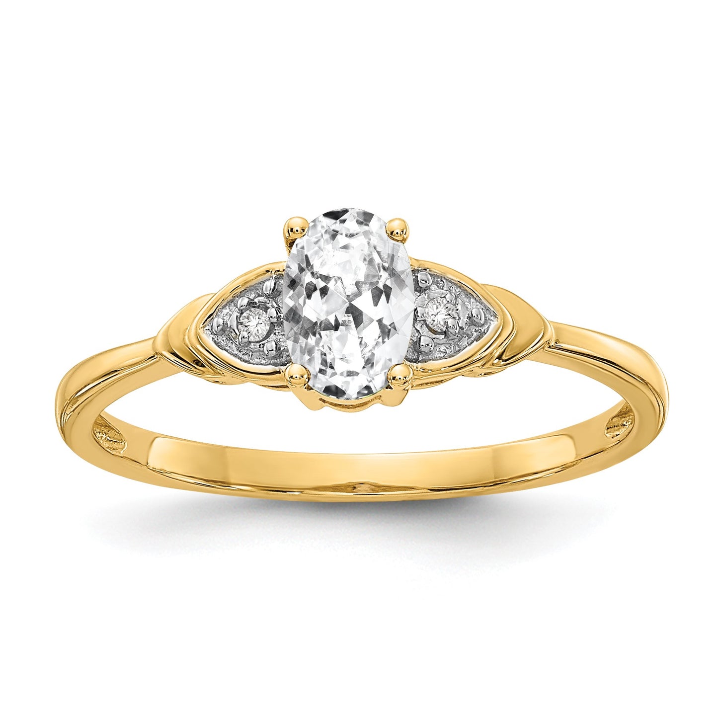 14k 6x4 Oval April/White Topaz and Diamond Ring