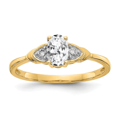 14k 6x4 Oval April/White Topaz and Diamond Ring