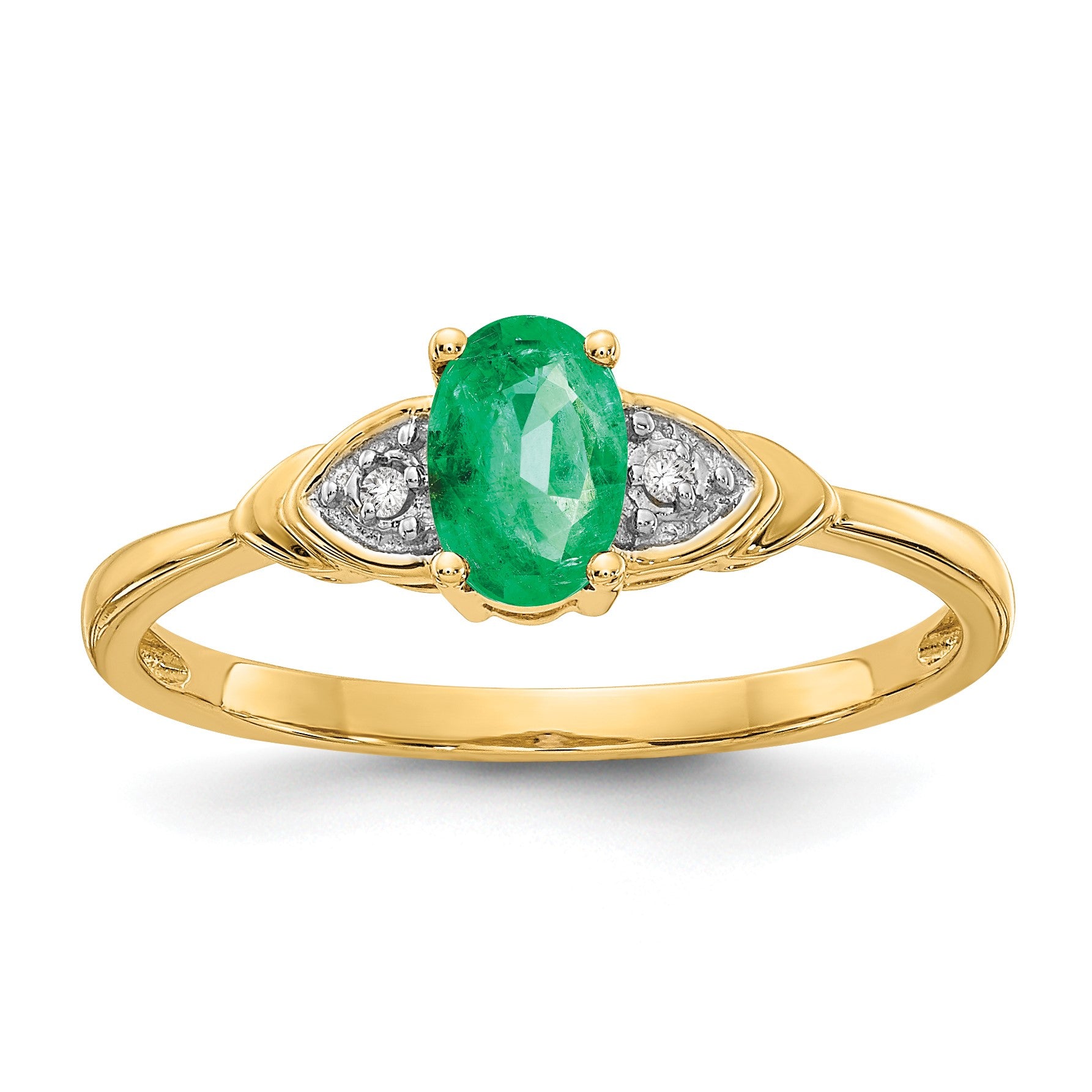 14k 6x4 Oval May/Emerald and Diamond Ring