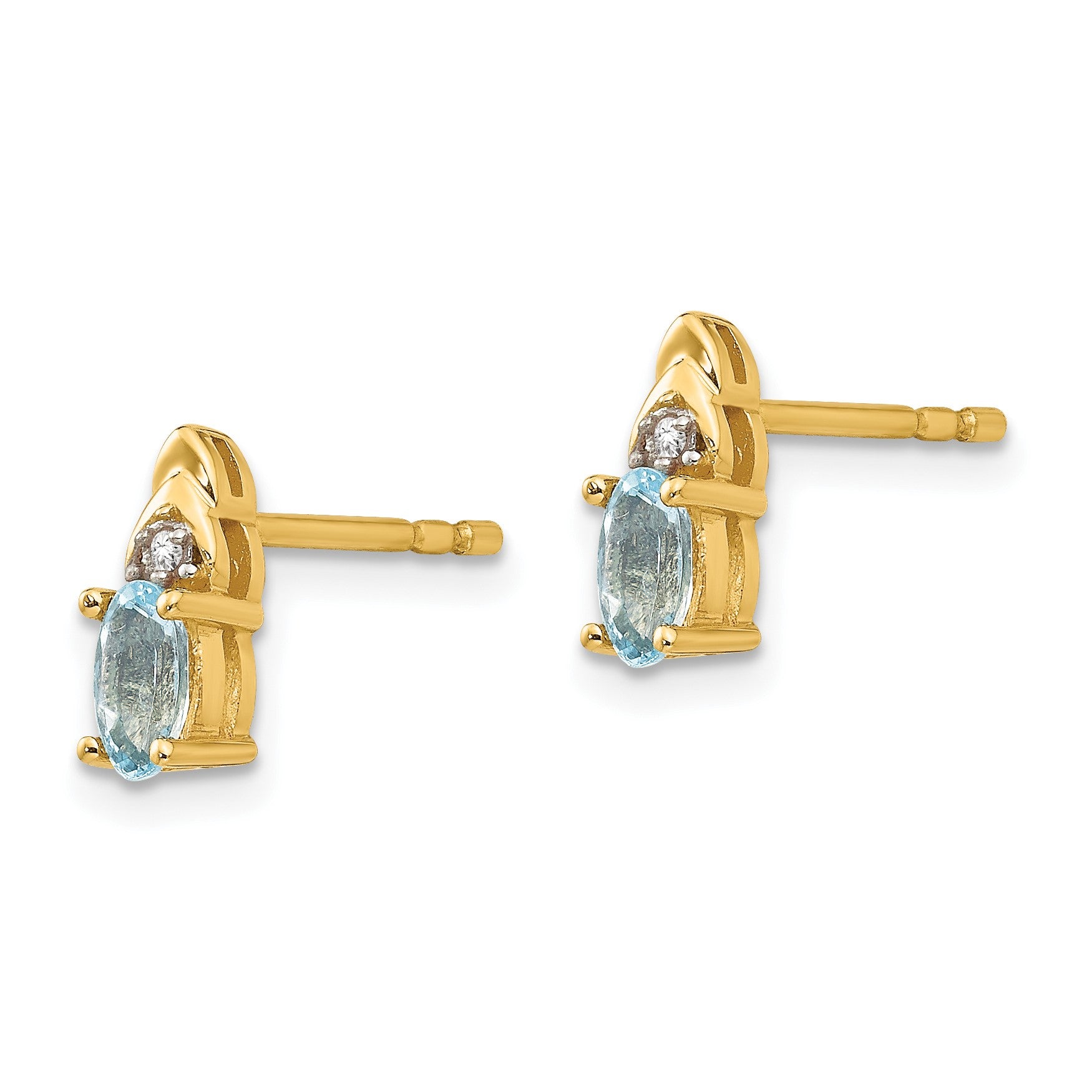 14k 5x3 Oval March/Aquamarine and Diamond Post Earrings