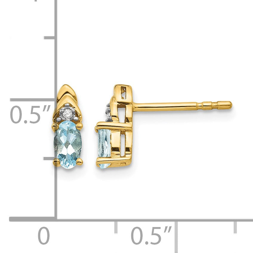 14k 5x3 Oval March/Aquamarine and Diamond Post Earrings
