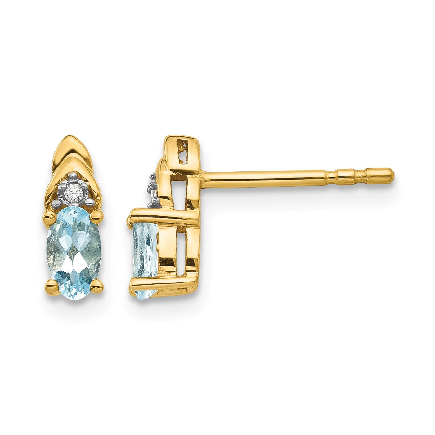 14k 5x3 Oval March/Aquamarine and Diamond Post Earrings