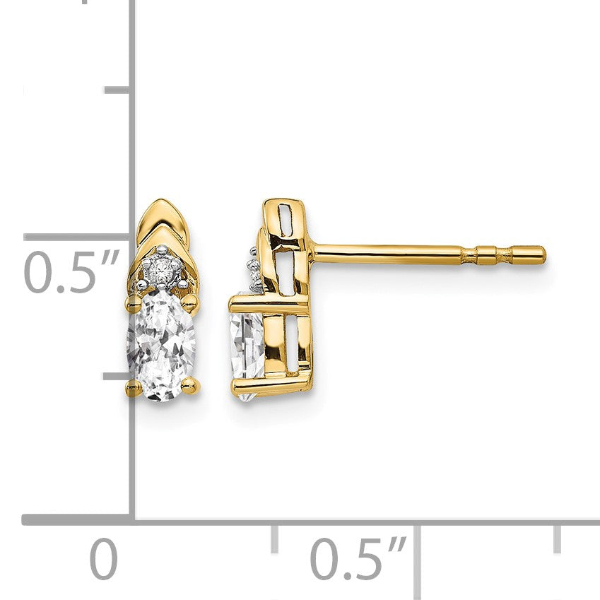 14k 5x3 Oval April/White Topaz and Diamond Post Earrings