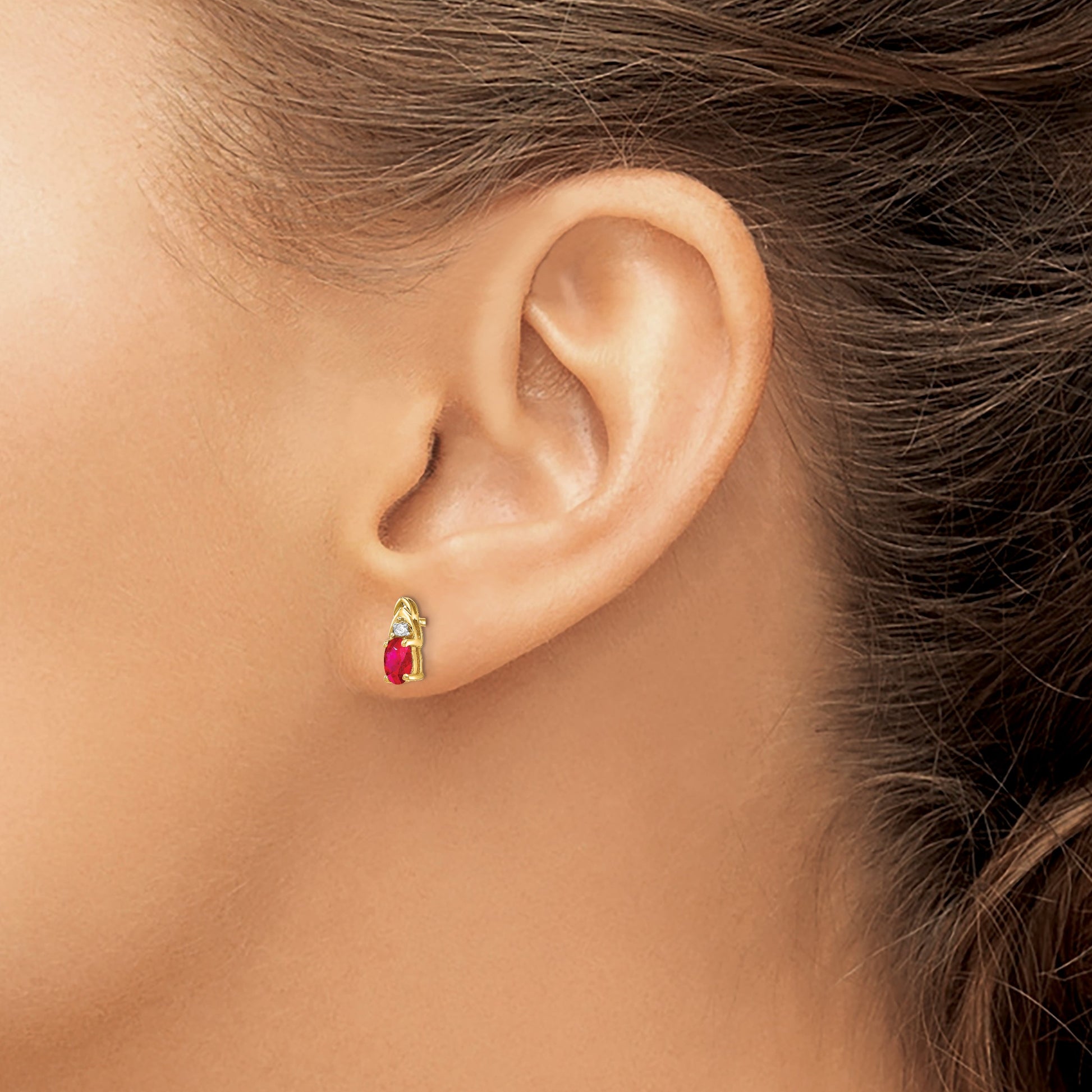 14k 5x3 Oval July/Ruby and Diamond Post Earrings