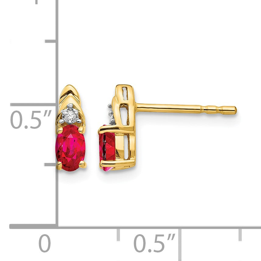 14k 5x3 Oval July/Ruby and Diamond Post Earrings