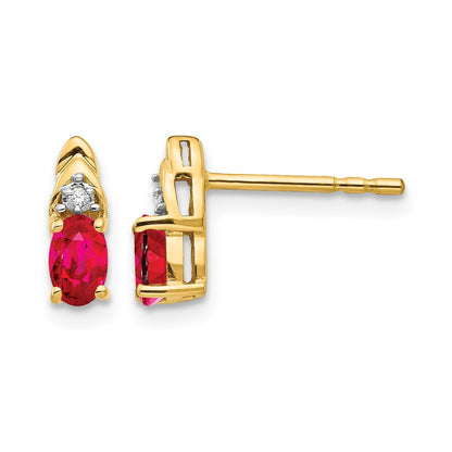 14k 5x3 Oval July/Ruby and Diamond Post Earrings