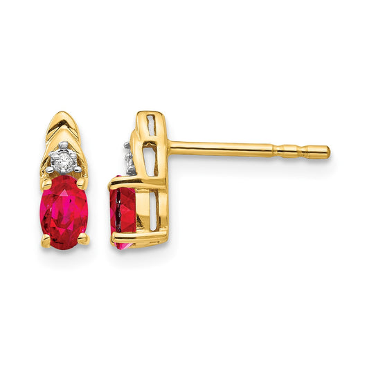 14k 5x3 Oval July/Ruby and Diamond Post Earrings