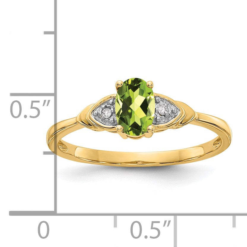 14k 6x4 Oval August/Peridot and Diamond Ring
