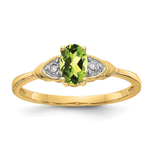 14k 6x4 Oval August/Peridot and Diamond Ring