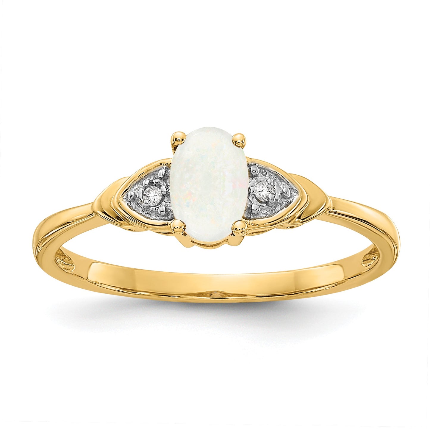 14k 6x4 Oval October/Opal and Diamond Ring