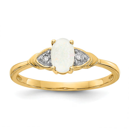 14k 6x4 Oval October/Opal and Diamond Ring