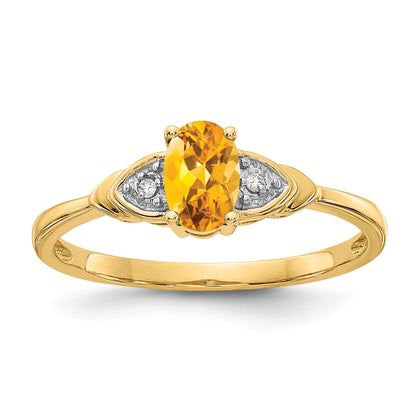 14k 6x4 Oval November/Citrine and Diamond Ring