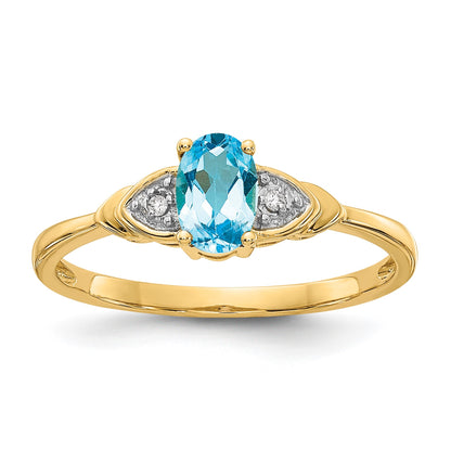 14k 6x4 Oval December/Blue Topaz and Diamond Ring