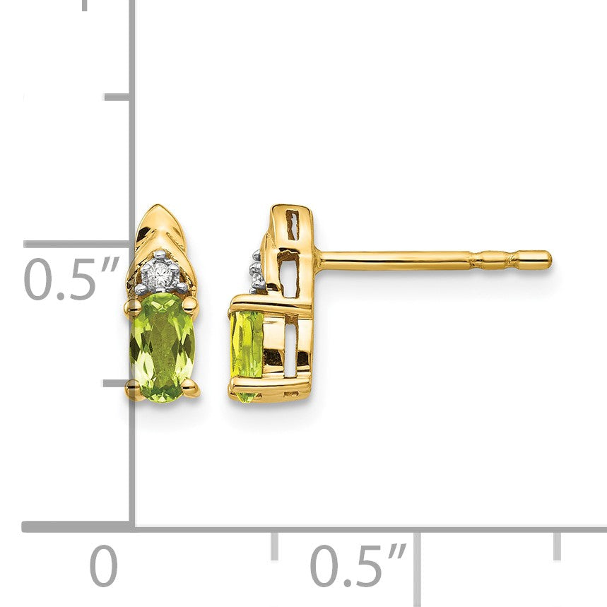 14k 5x3 Oval August/Peridot and Diamond Post Earrings