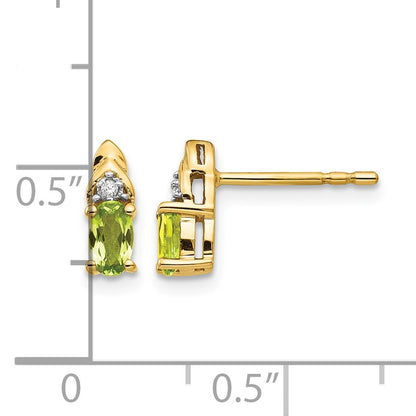 14k 5x3 Oval August/Peridot and Diamond Post Earrings