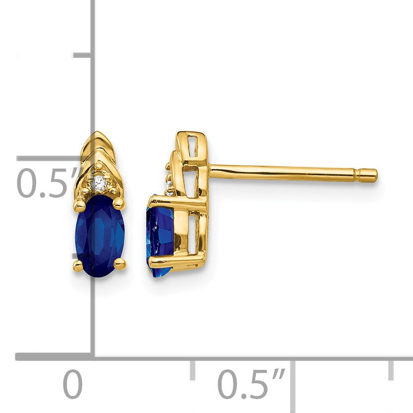 14k 5x3 Oval September/Sapphire and Diamond Post Earrings