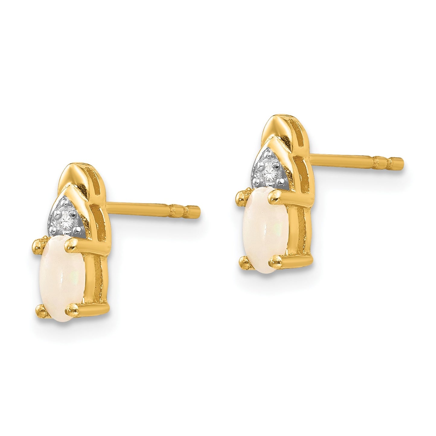 14k 5x3 Oval October/Opal and Diamond Post Earrings