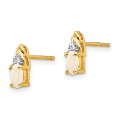 14k 5x3 Oval October/Opal and Diamond Post Earrings