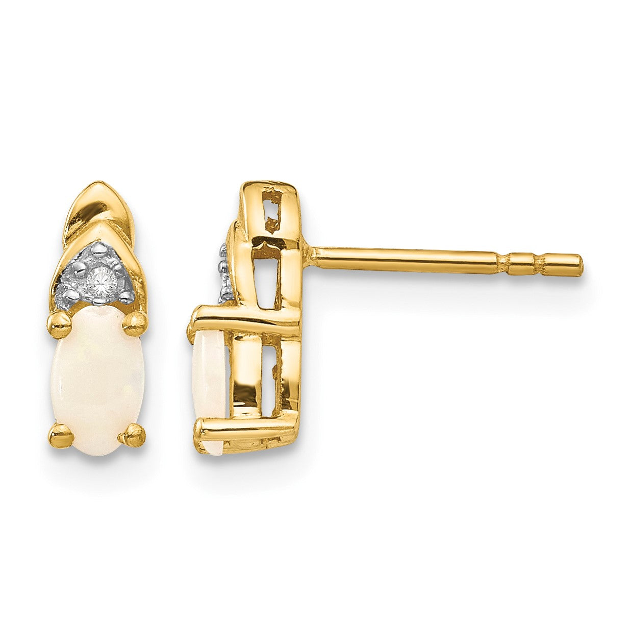 14k 5x3 Oval October/Opal and Diamond Post Earrings