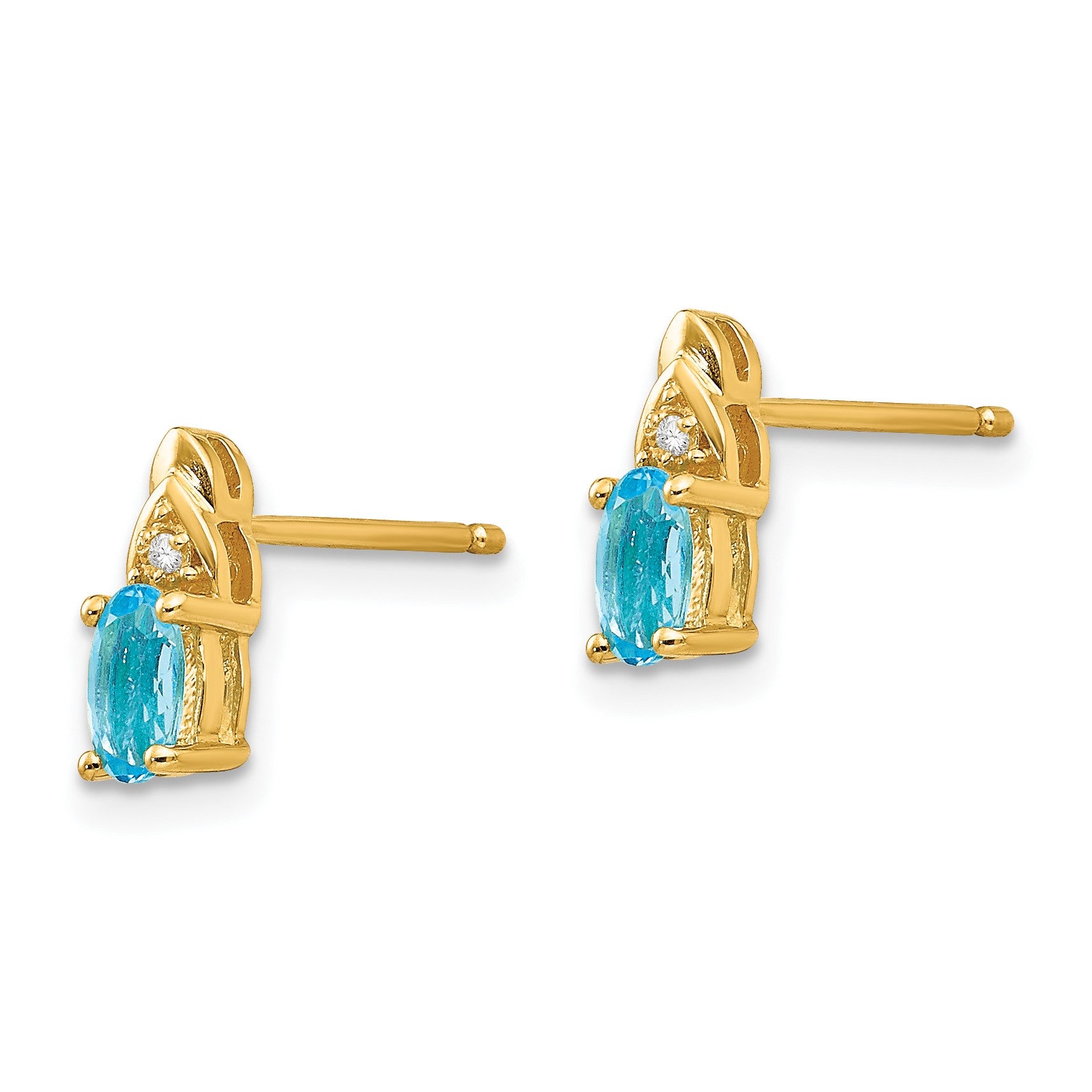 14k 5x3 Oval December/Blue Topaz and Diamond Post Earrings