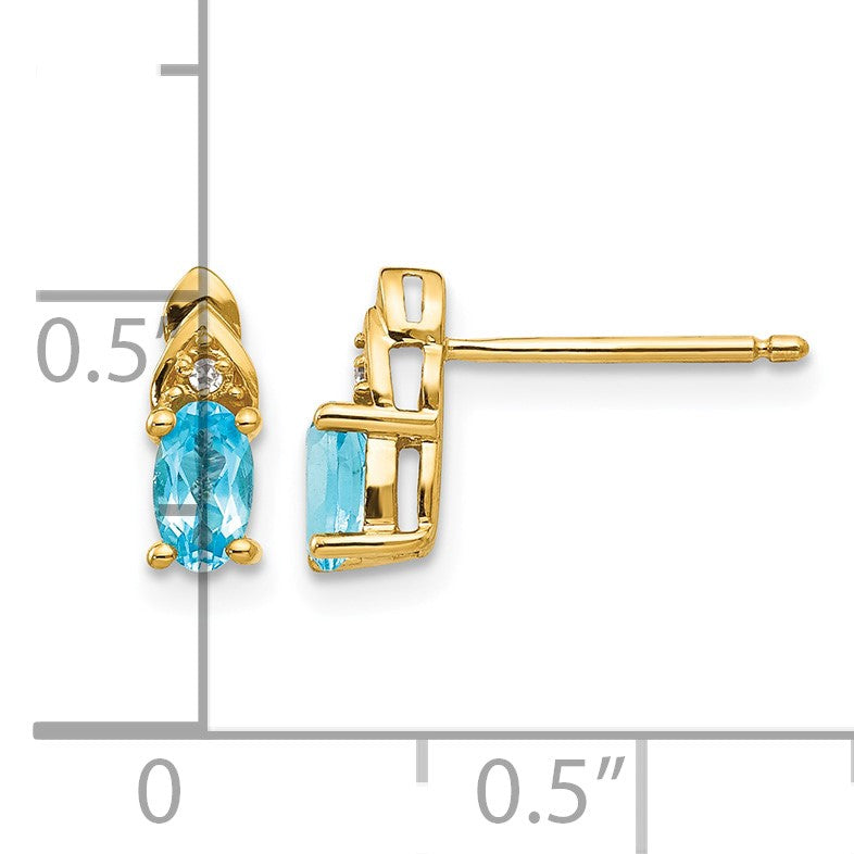 14k 5x3 Oval December/Blue Topaz and Diamond Post Earrings