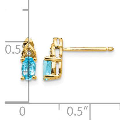 14k 5x3 Oval December/Blue Topaz and Diamond Post Earrings
