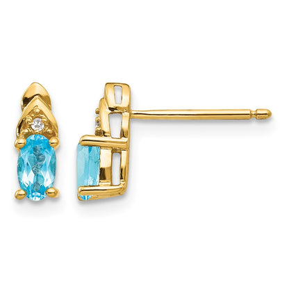 14k 5x3 Oval December/Blue Topaz and Diamond Post Earrings