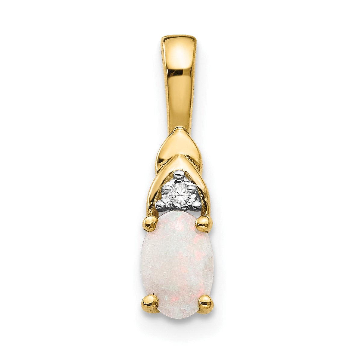 14k 6x4 Oval October/Opal and Diamond Pendant