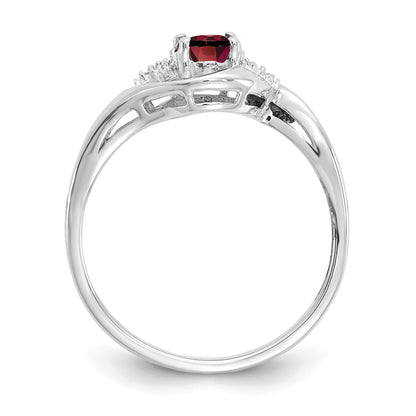 14k White Gold 6x4 Oval January/Garnet and Diamond Ring