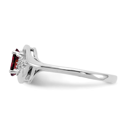 14k White Gold 6x4 Oval January/Garnet and Diamond Ring