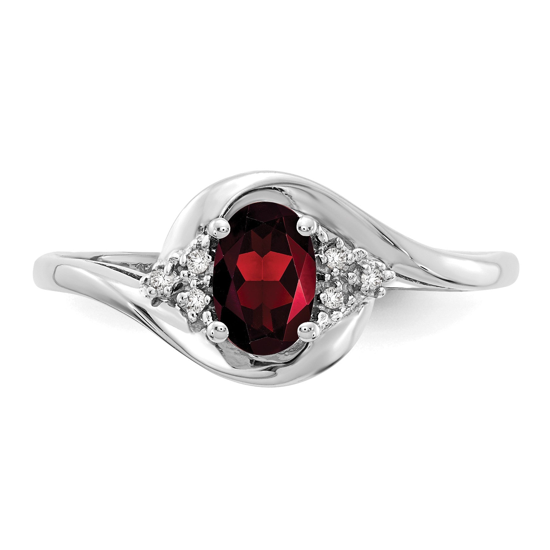 14k White Gold 6x4 Oval January/Garnet and Diamond Ring