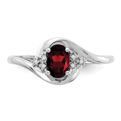 14k White Gold 6x4 Oval January/Garnet and Diamond Ring