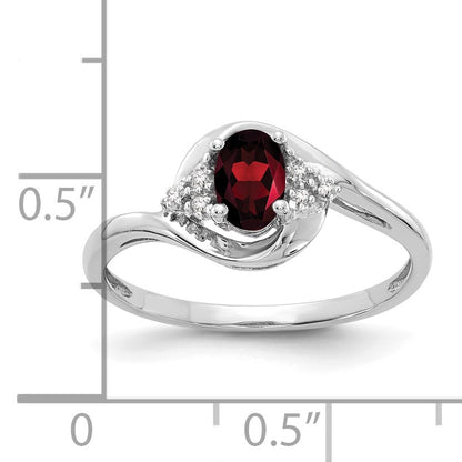 14k White Gold 6x4 Oval January/Garnet and Diamond Ring