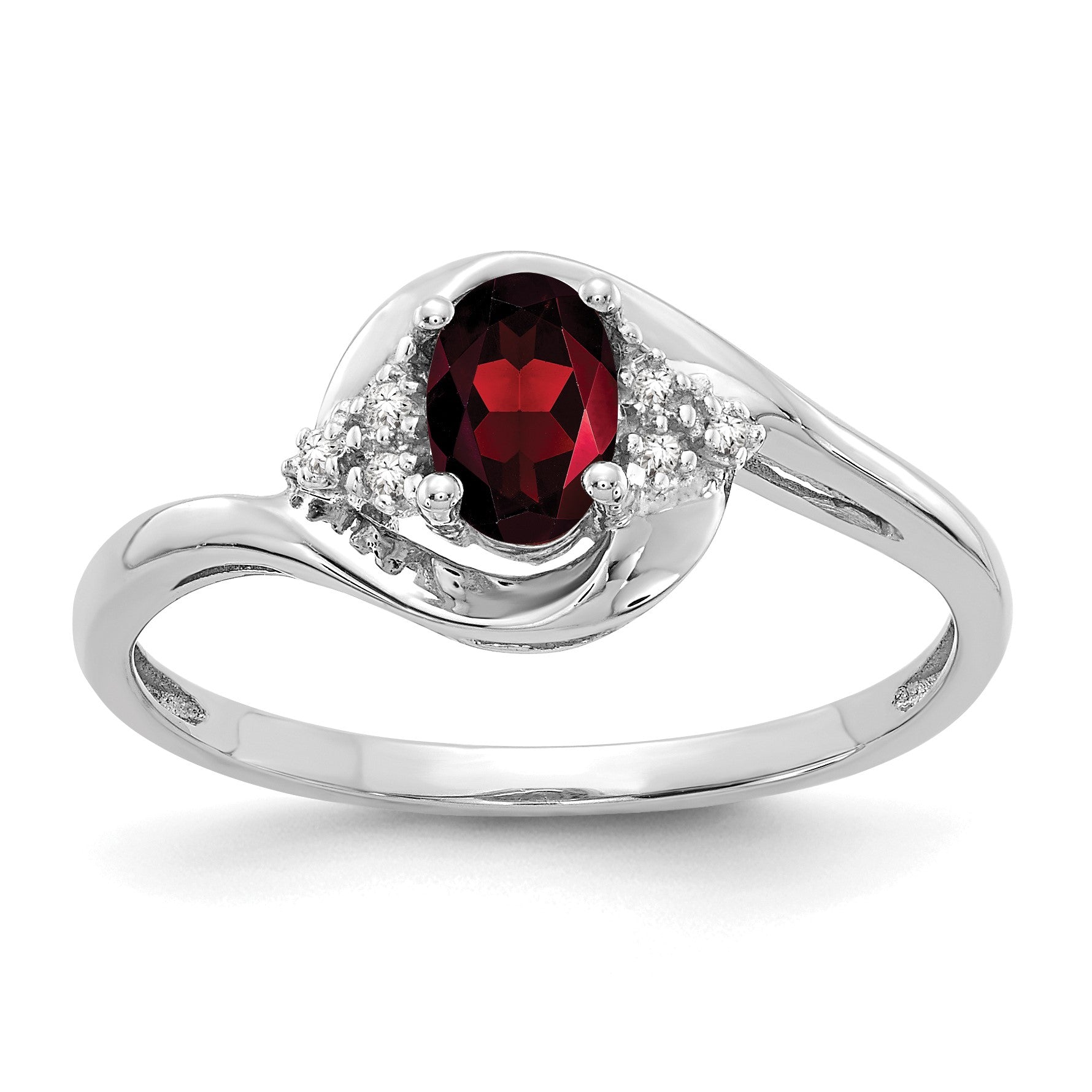 14k White Gold 6x4 Oval January/Garnet and Diamond Ring