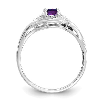 14k White Gold 6x4 Oval February/Amethyst and Diamond Ring