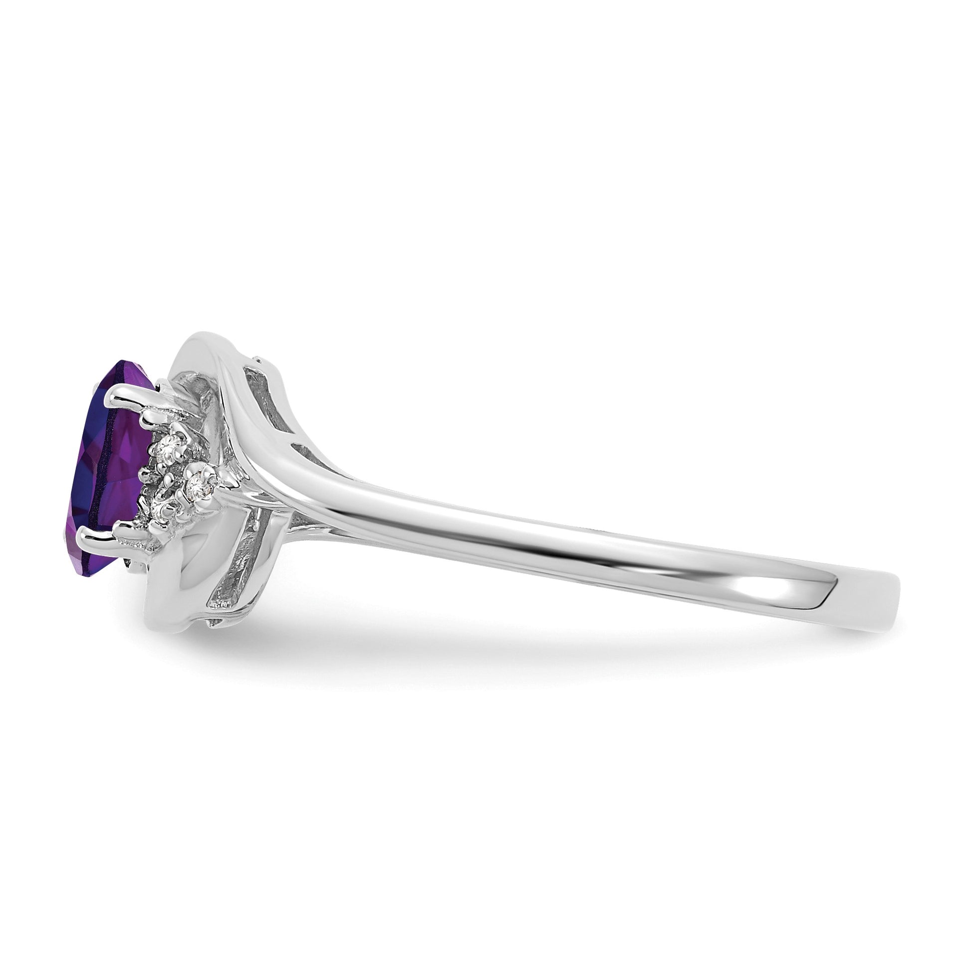 14k White Gold 6x4 Oval February/Amethyst and Diamond Ring