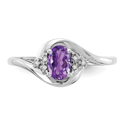 14k White Gold 6x4 Oval February/Amethyst and Diamond Ring