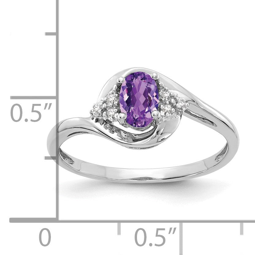 14k White Gold 6x4 Oval February/Amethyst and Diamond Ring
