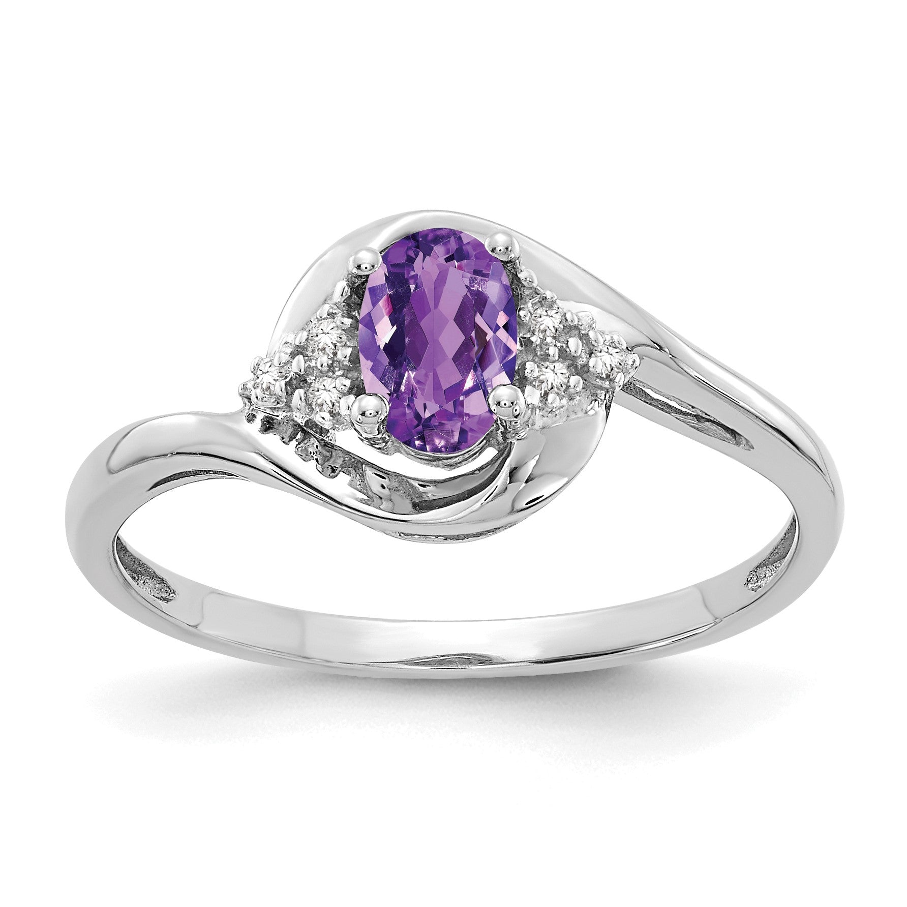 14k White Gold 6x4 Oval February/Amethyst and Diamond Ring