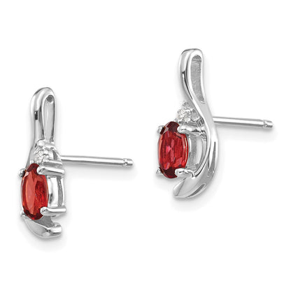 14k White Gold 5x3 Oval January/Garnet and Diamond Post Earrings