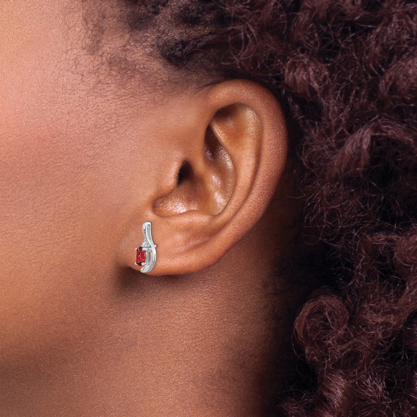 14k White Gold 5x3 Oval January/Garnet and Diamond Post Earrings
