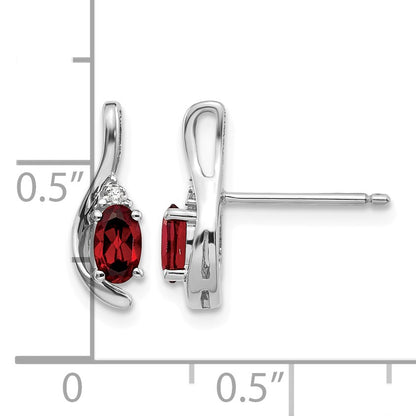 14k White Gold 5x3 Oval January/Garnet and Diamond Post Earrings