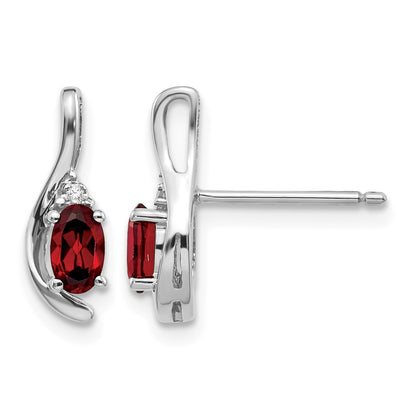 14k White Gold 5x3 Oval January/Garnet and Diamond Post Earrings