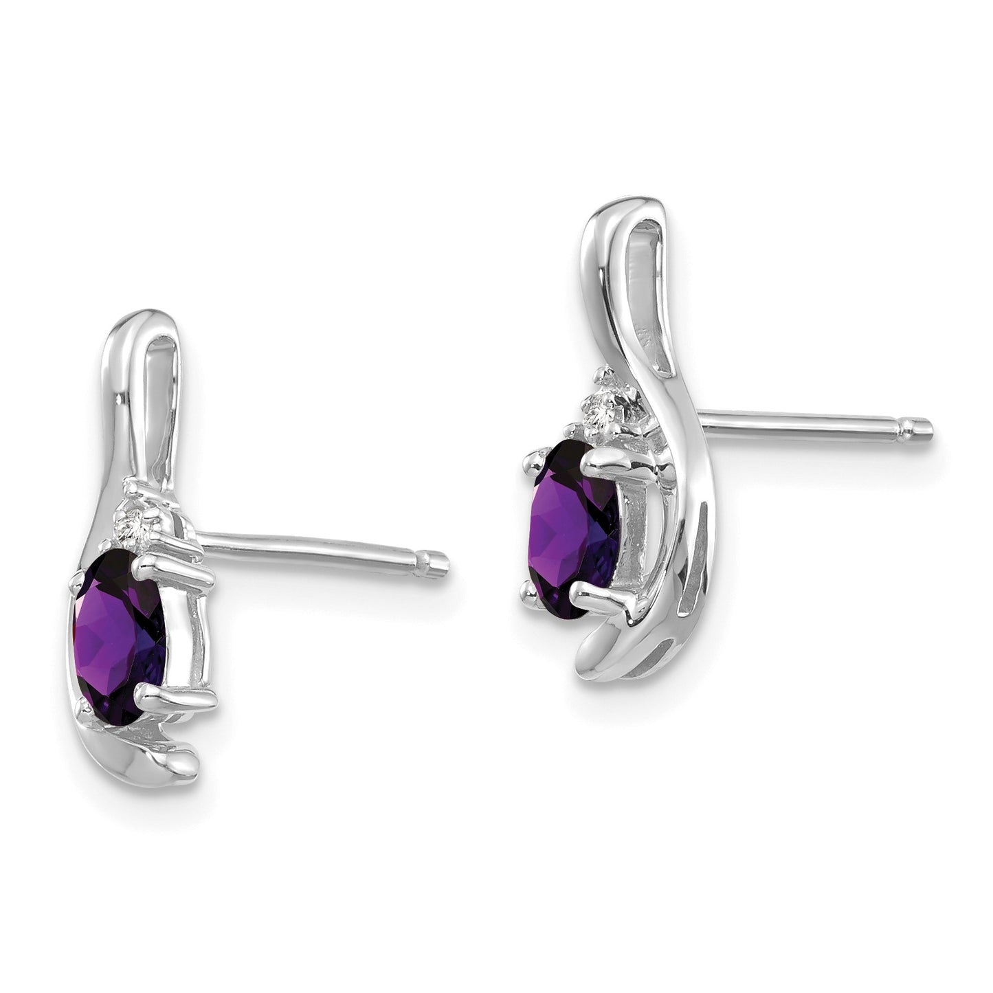 14k White Gold 5x3 Oval February/Amethyst and Diamond Post Earrings