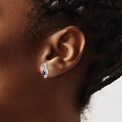 14k White Gold 5x3 Oval February/Amethyst and Diamond Post Earrings